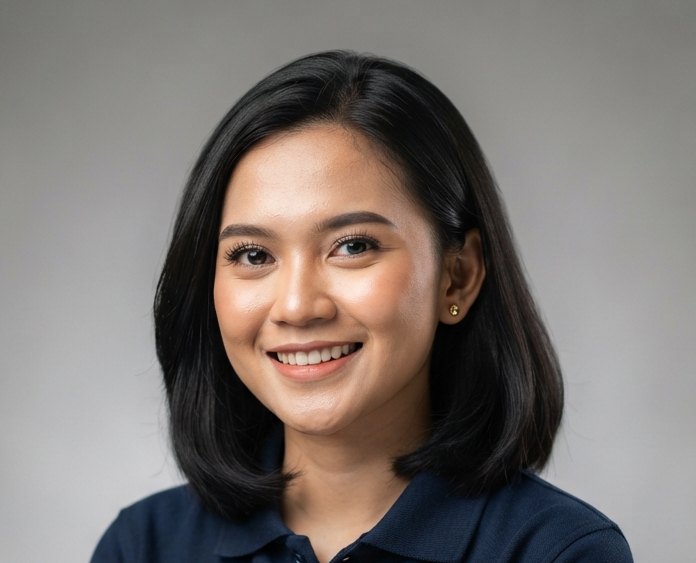 Potret Nur Aini Rahmawati mengenakan polo berkerah